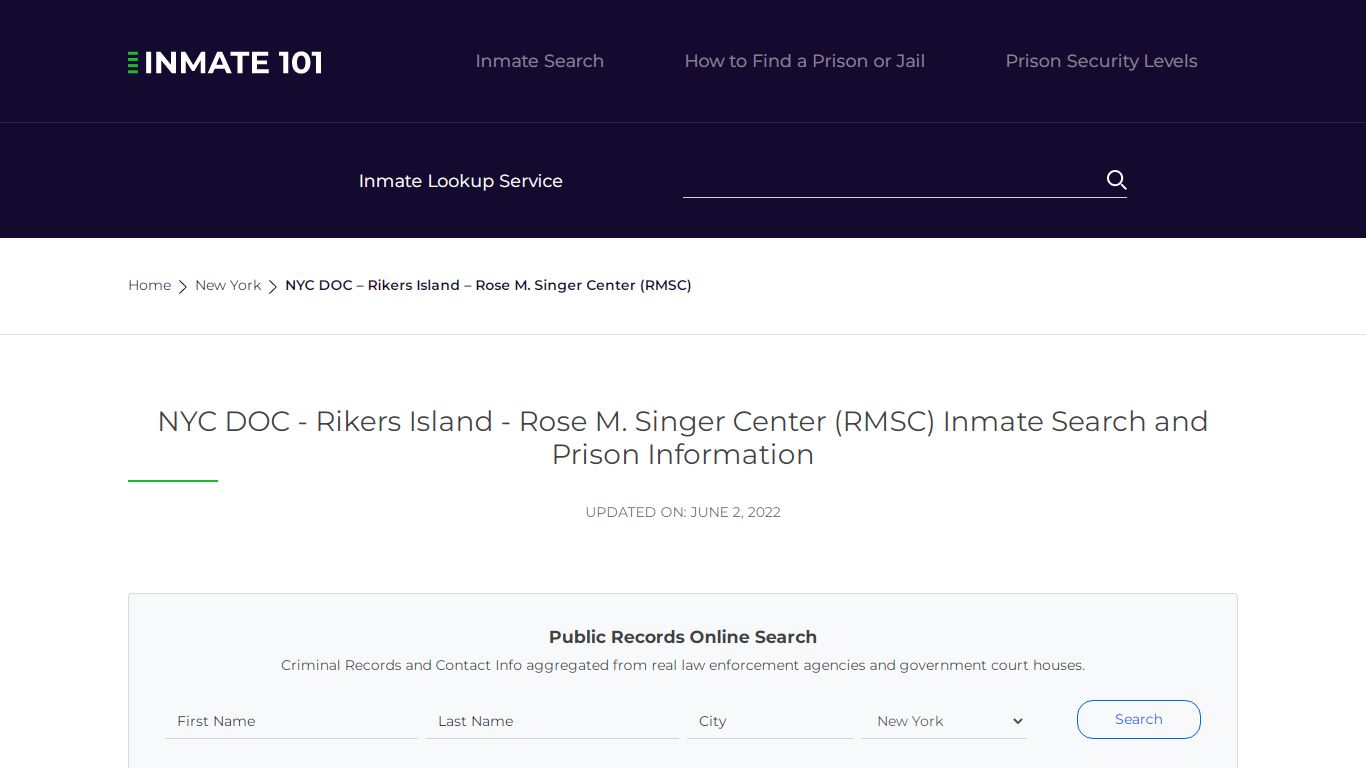Rikers Island - Inmate Locator | Inmate Lookup